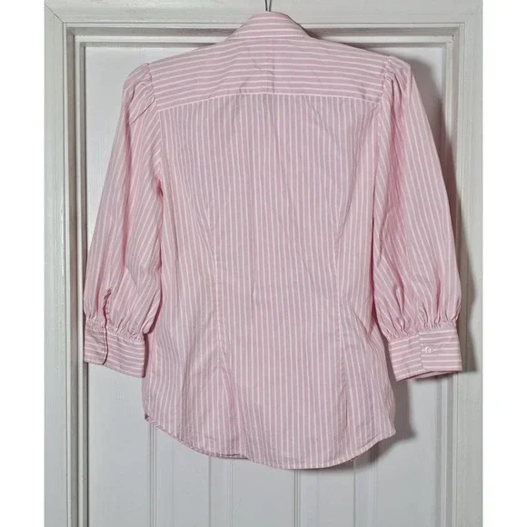 Ralph Lauren Pink Striped Puff Sleeve Button Up Shirt Women's Size 12 - Picture 2 of 5